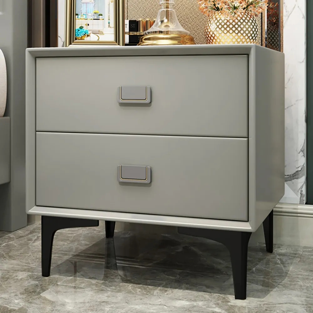 

Modern Gray Nightstand 2 -Drawer Bedside Table in Gold Finish
