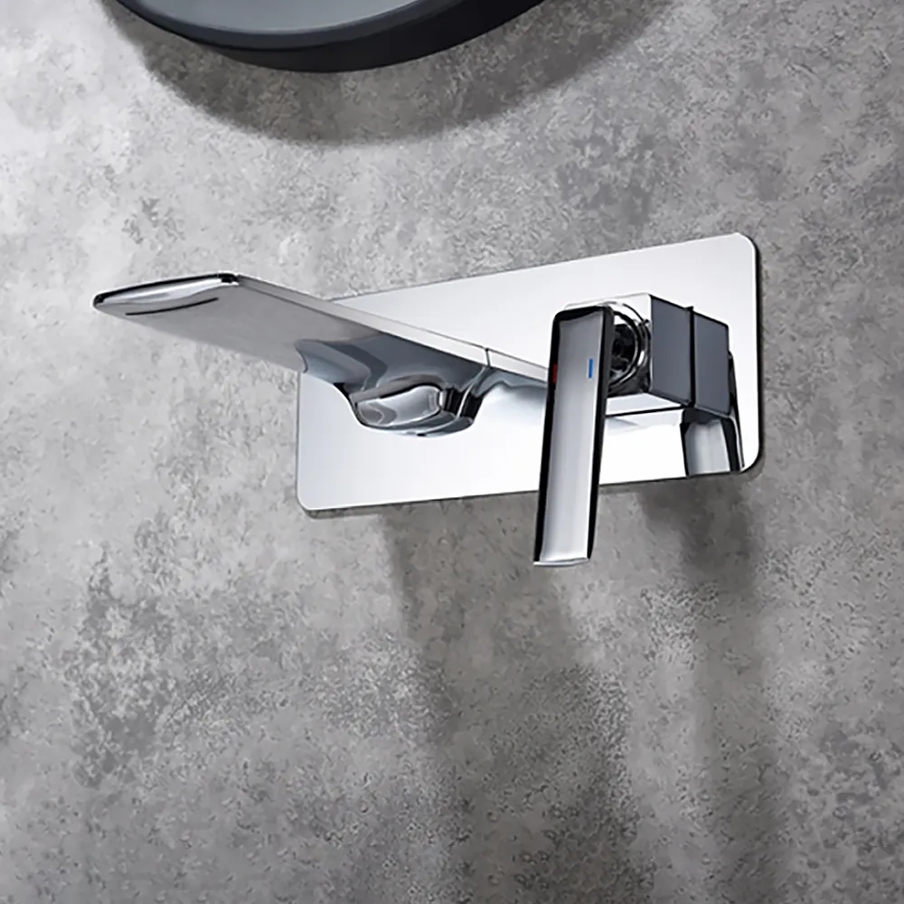 Contemporary Chrome Single Lever Handle Wall Mounted Solid Brass Bathroom Basin Tap