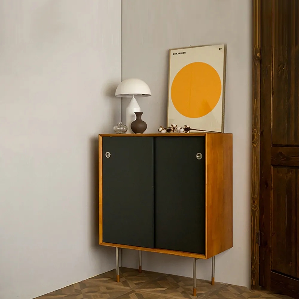 Nordic Minimalist Black Cabinet With 2 Sliding Doors & 2 Adjustable Shelves