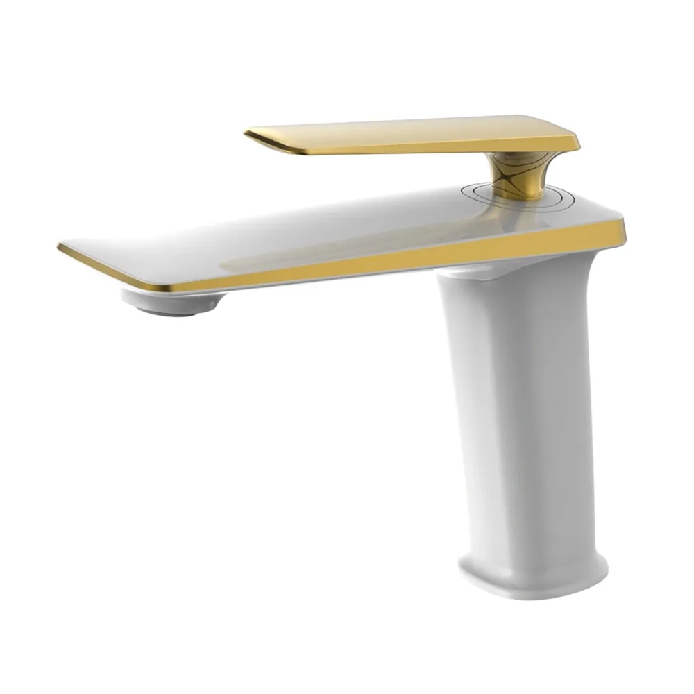 White and Gold Single Hole Single Handle Solid Brass Bathroom Sink Faucet
