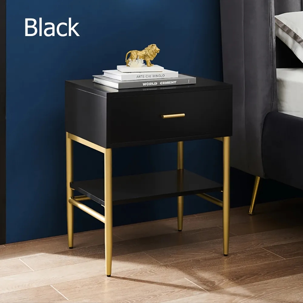 Nordic Black Nightstand with Drawer & Shelf