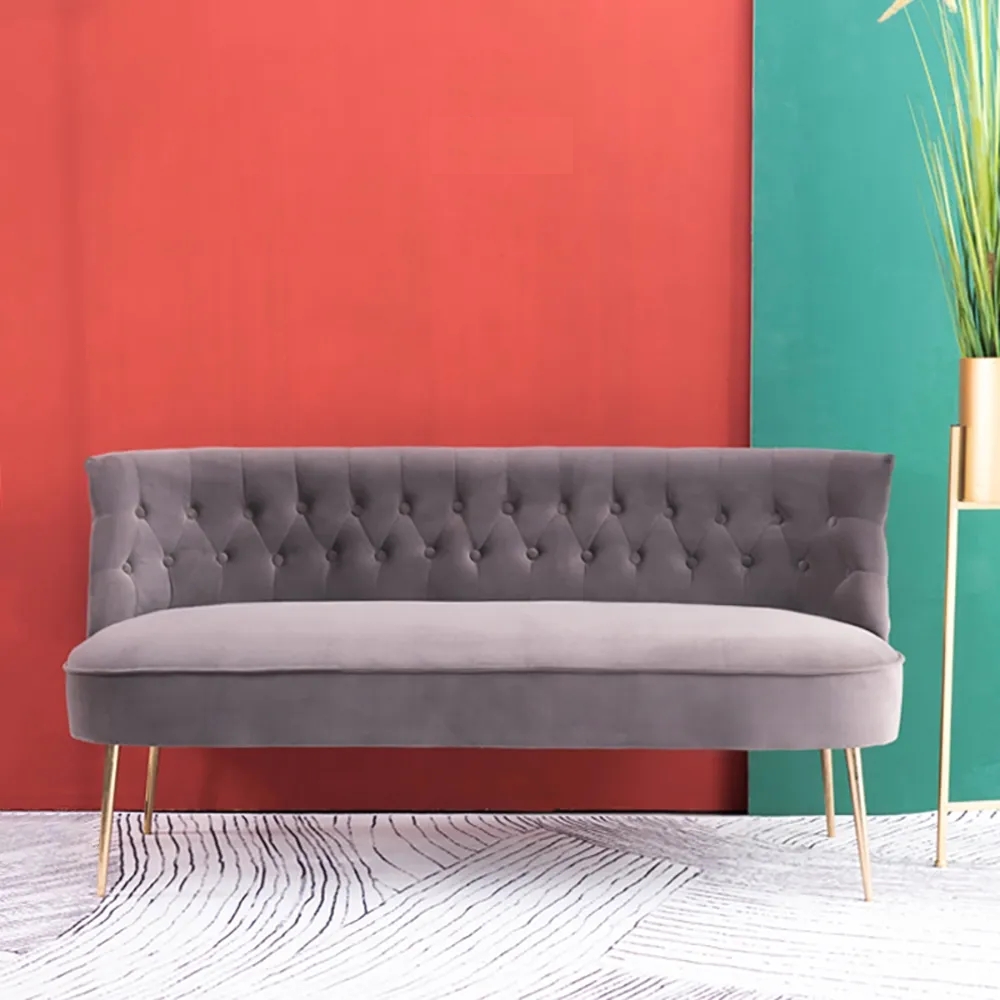 

78.7" Mid-Century 3-Seater Gray Velvet Upholstered Sofa Button Tufted Chesterfield Back