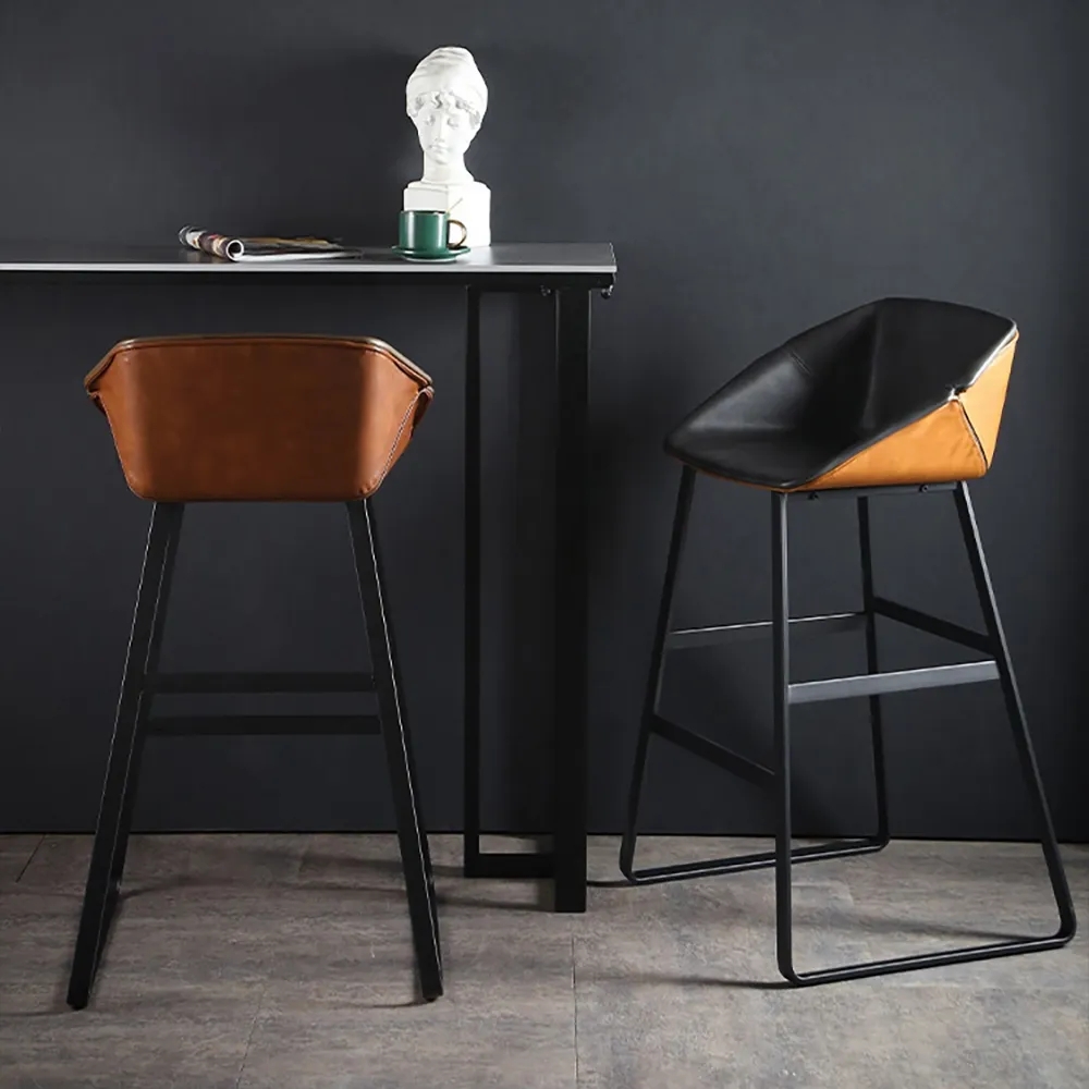 Modern Faux Leather Bar Stool Height Upholstered Bar Chair Metal in Black