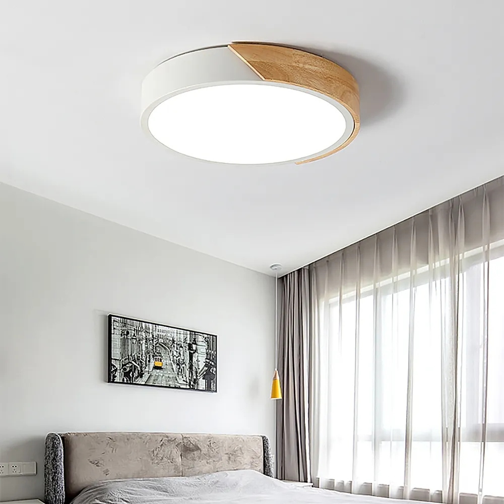 Modern LED Drum Flush Mount Ceiling Light in White Dimmable & Remote Control
