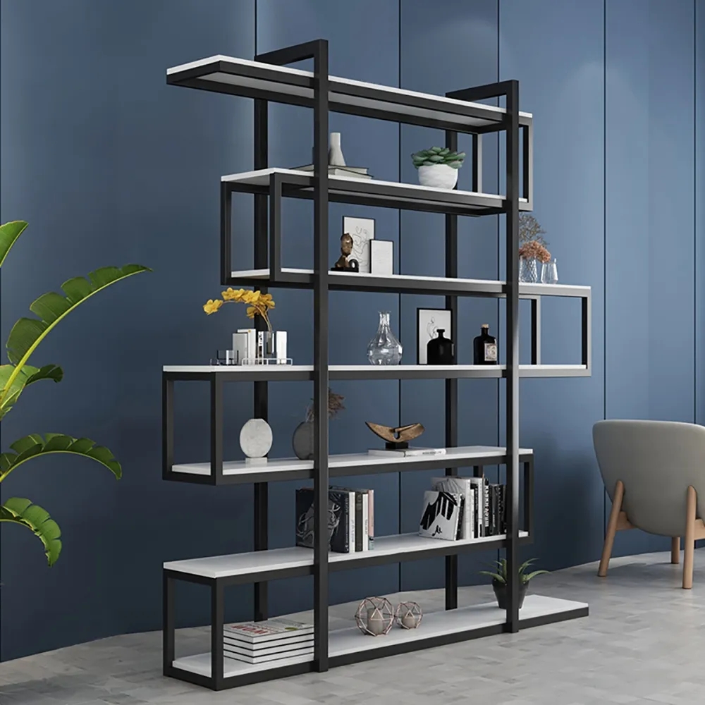 

78" Minimalism 6-Tiered Etagere Bookshelf in White & Black