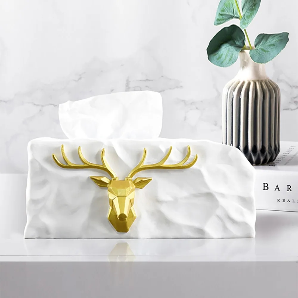 

Nordic Elk Deer Tissue Box Cover Remote Organizer in White