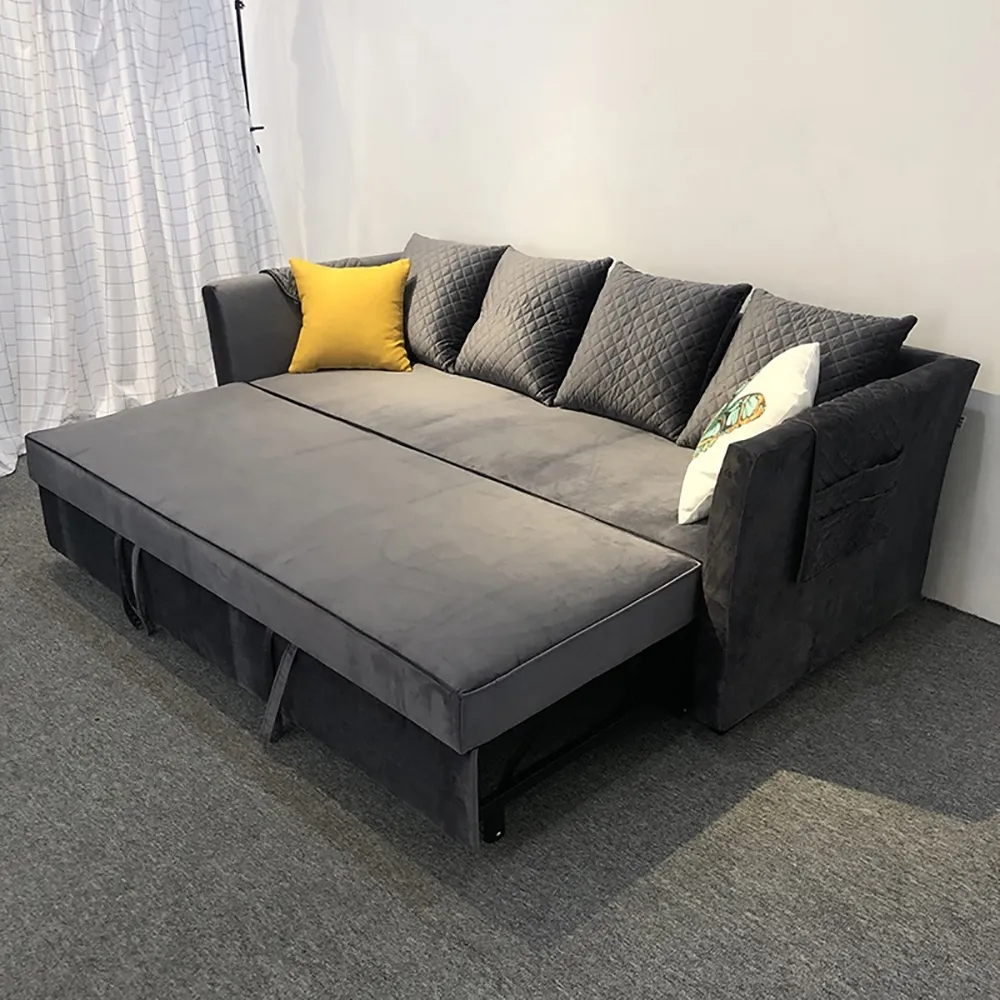 Gray 85" Full Sleeper Sofa Velvet Upholstered Convertible Sofa