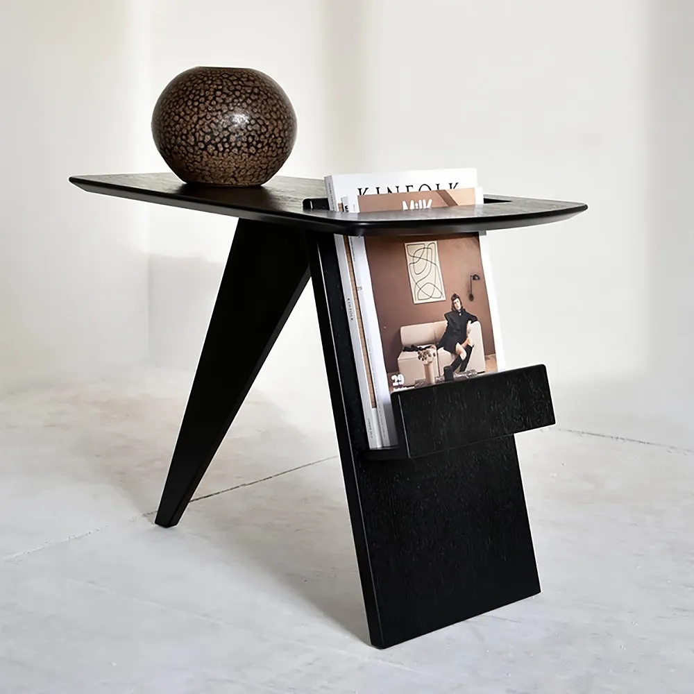 

Black Wooden End Table with Magazine Rack Small Bookshelf