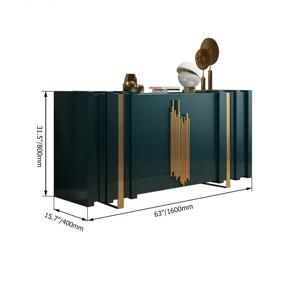 63" Light Luxury Sideboard Green Rectangular Buffet with 2 Doors & 2 Shelves in Gold