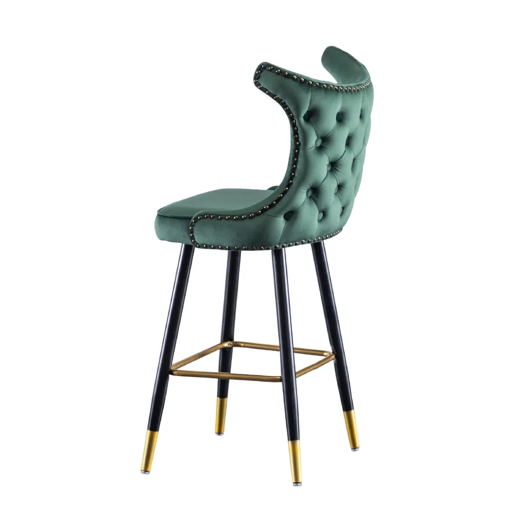 Green Counter Height Bar Stool Velvet Upholstery with Tufted Back Set of 2