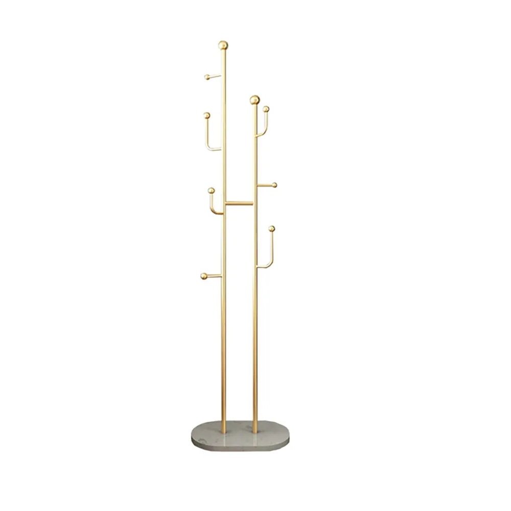1700mm Gold Standing Coat Stand with 7 Hooks Faux Marble Base Hallway Clothing Stand