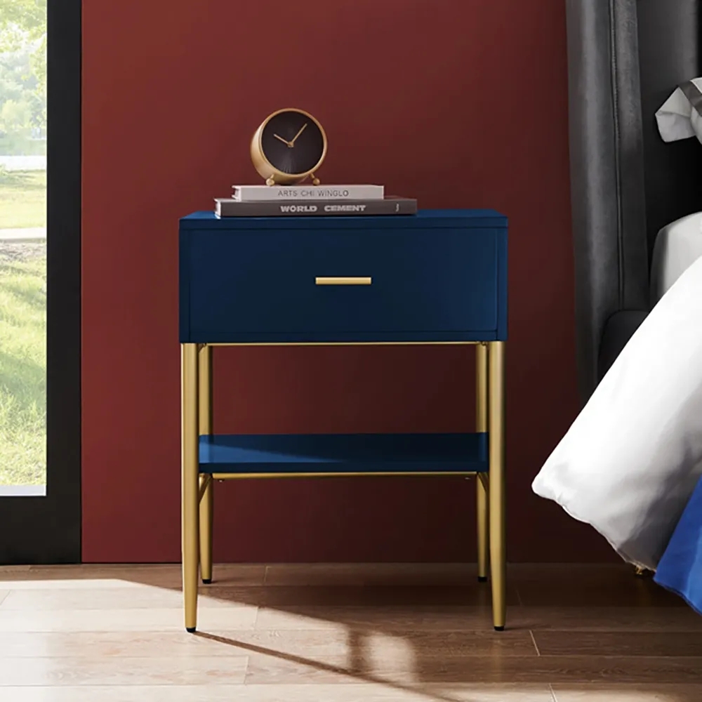 Nordic blue nightstand with drawer shelf