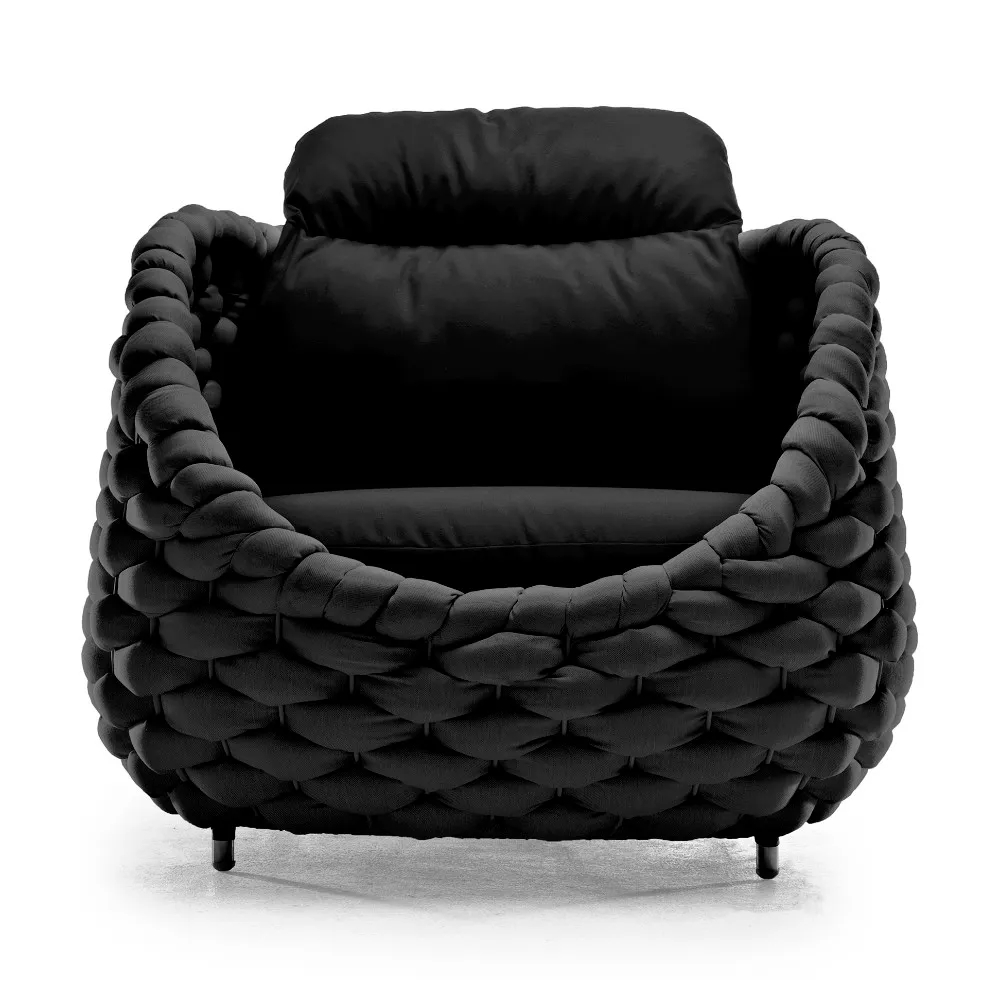 Textilene Rope Woven Outdoor Accent Chair with Removable Cushion