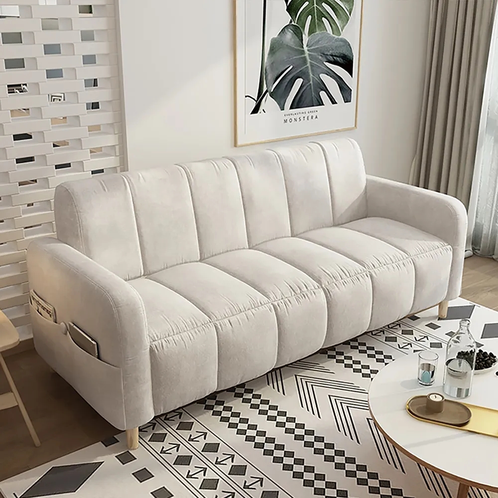 

68.9"L Velvet 3-Seater Channel Tufted Sofa Velvet Upholsltery in Off White