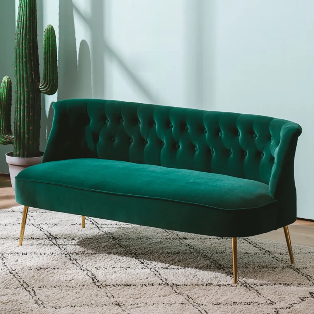 

78.7"L Mid-Century 3-Seater Green Velvet Upholstered Sofa Button Tufted Chesterfield Back