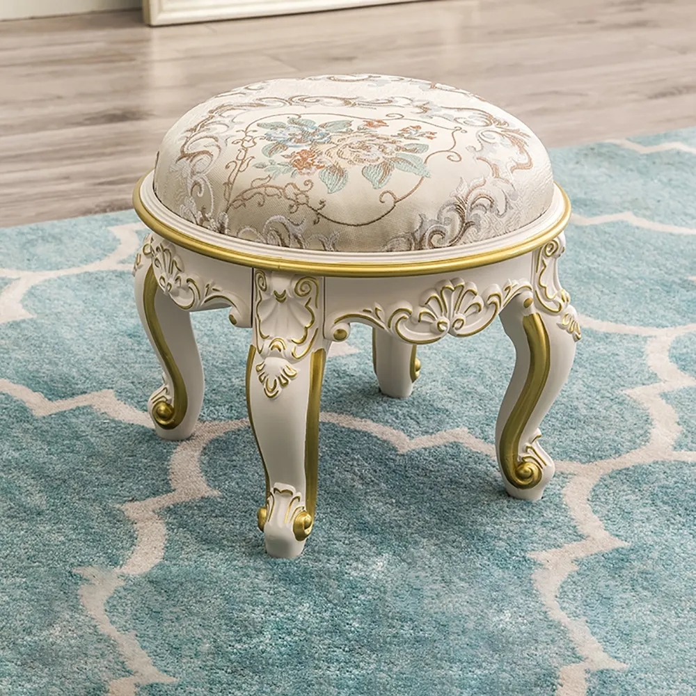 

Retro Gold Round Ottoman Cotton Upholstered Ottoman Stool