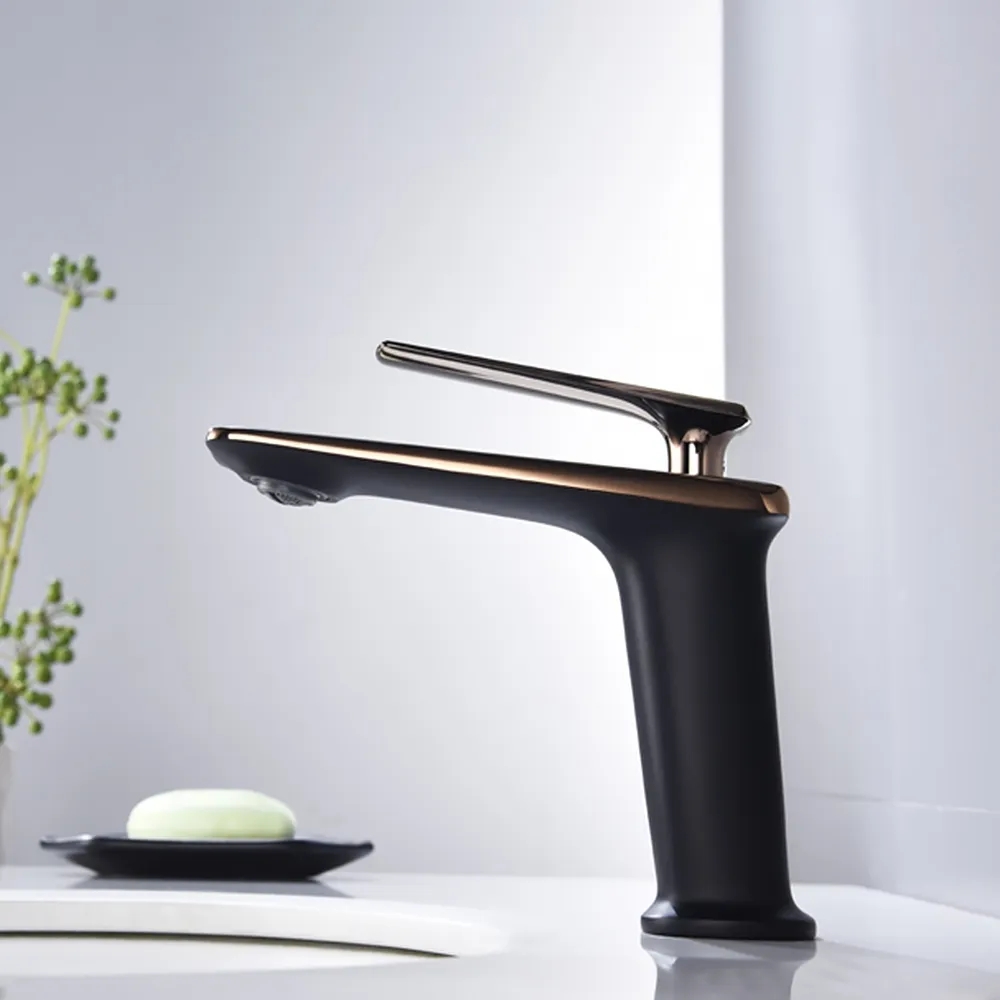 Black and Gold Single Hole Single Handle Solid Brass Bathroom Sink Faucet