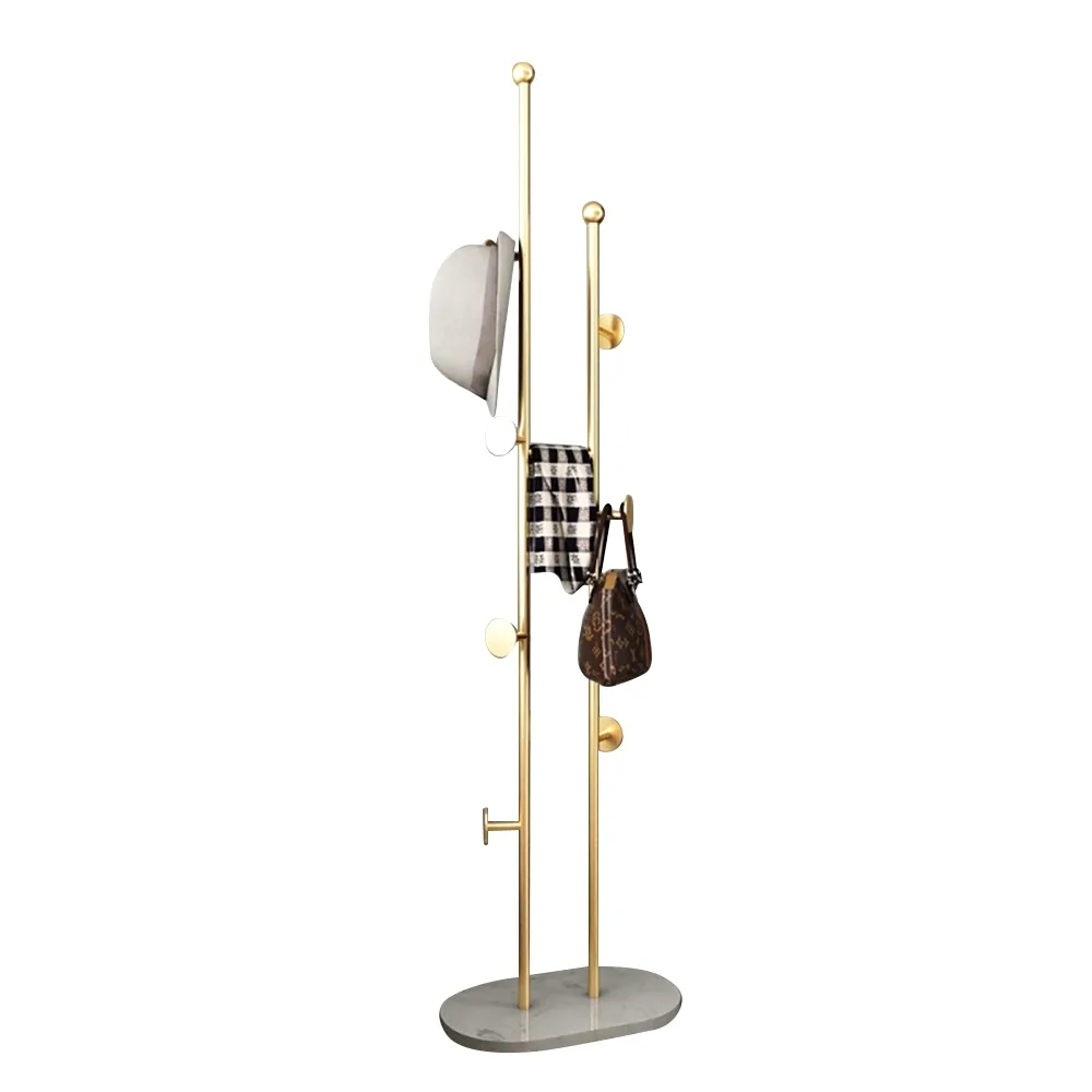 66" Gold Modern Chic Metal Freestanding Coat Rack with Rail Marble Base