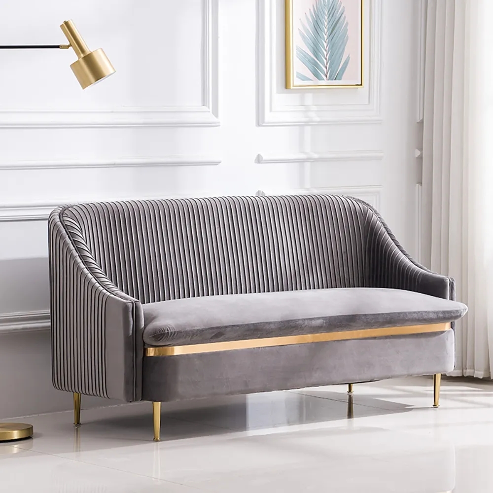 

Gray 78.7" Retro Luxury Sofa Velvet Upholstered Sofa 3-Seater Sofa in Gold Finish