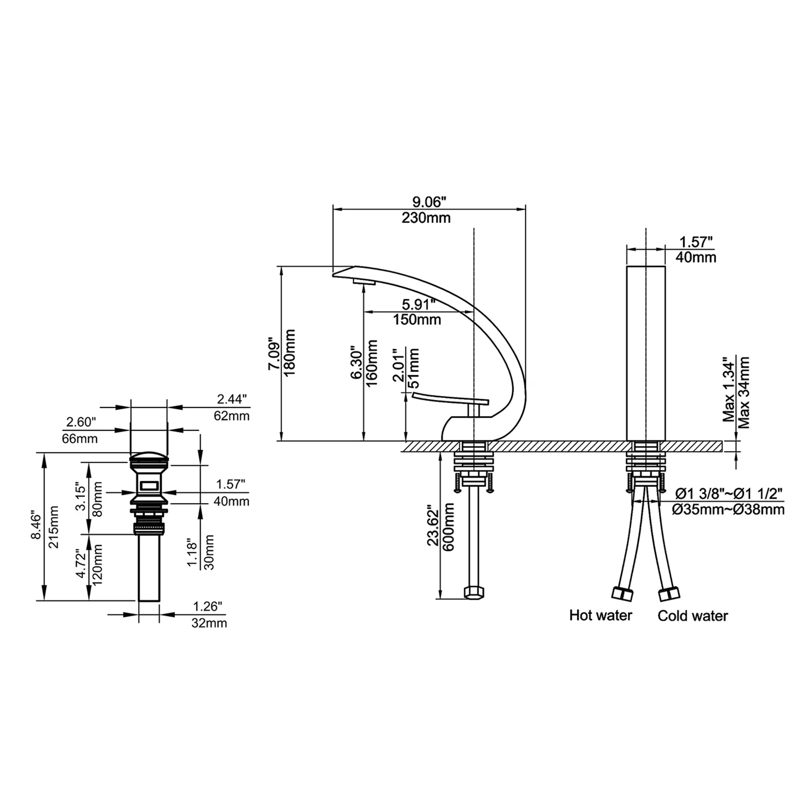 Modern Single Hole 1Handle CShaped Curved Spout Bathroom Sink Faucet