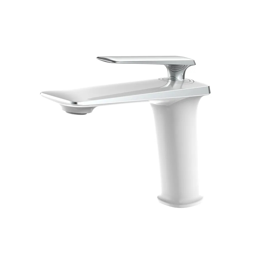 White and Chrome Monobloc Single Lever Handle Solid Brass Bathroom Basin Mixer Tap