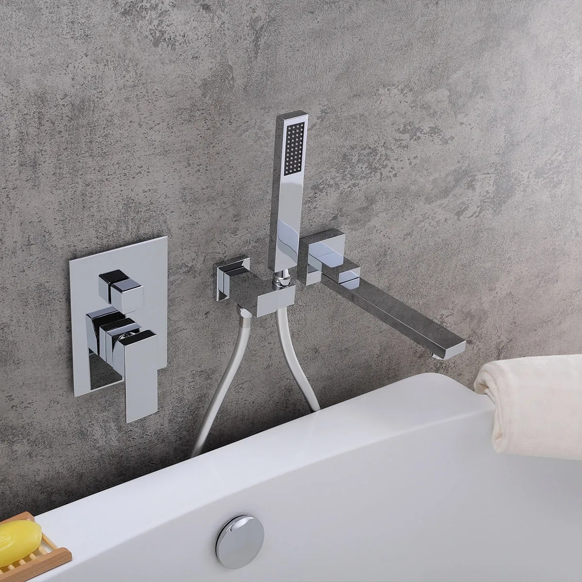 Ultramodern Chrome Wall Mounted Swirling Tub Filler Faucet with Hand Shower