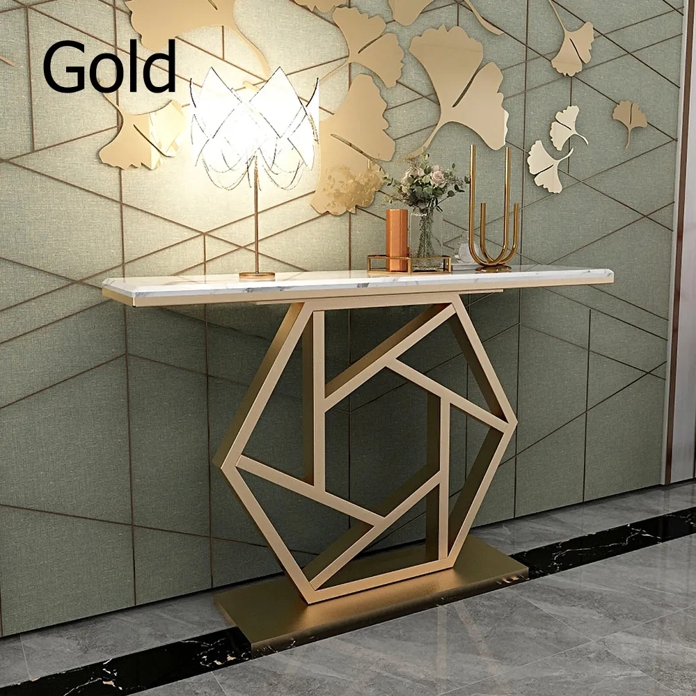 47.2" Rectangular Gold Console Table Marble Top Entryrway Table