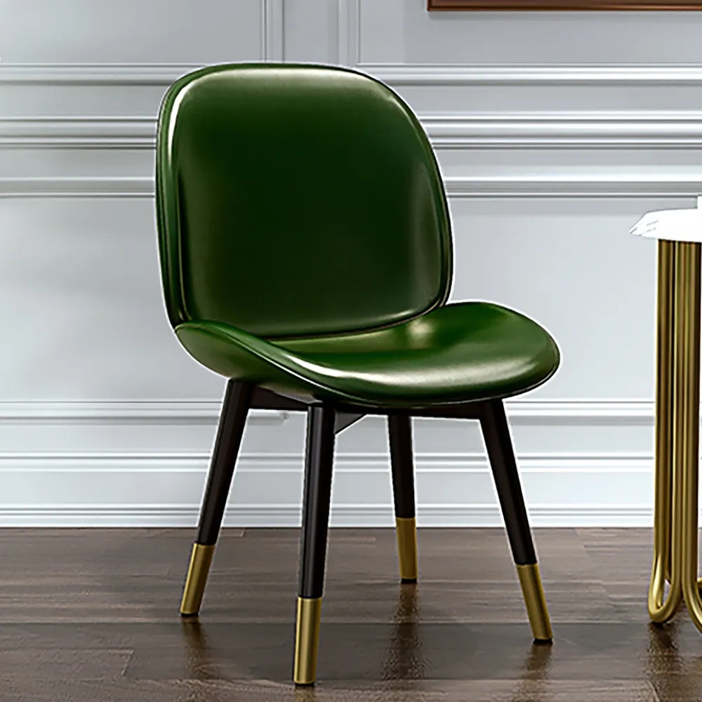 

Modern Leather Dining Chairs Set of 2 Full Back with Metal Legs, Green