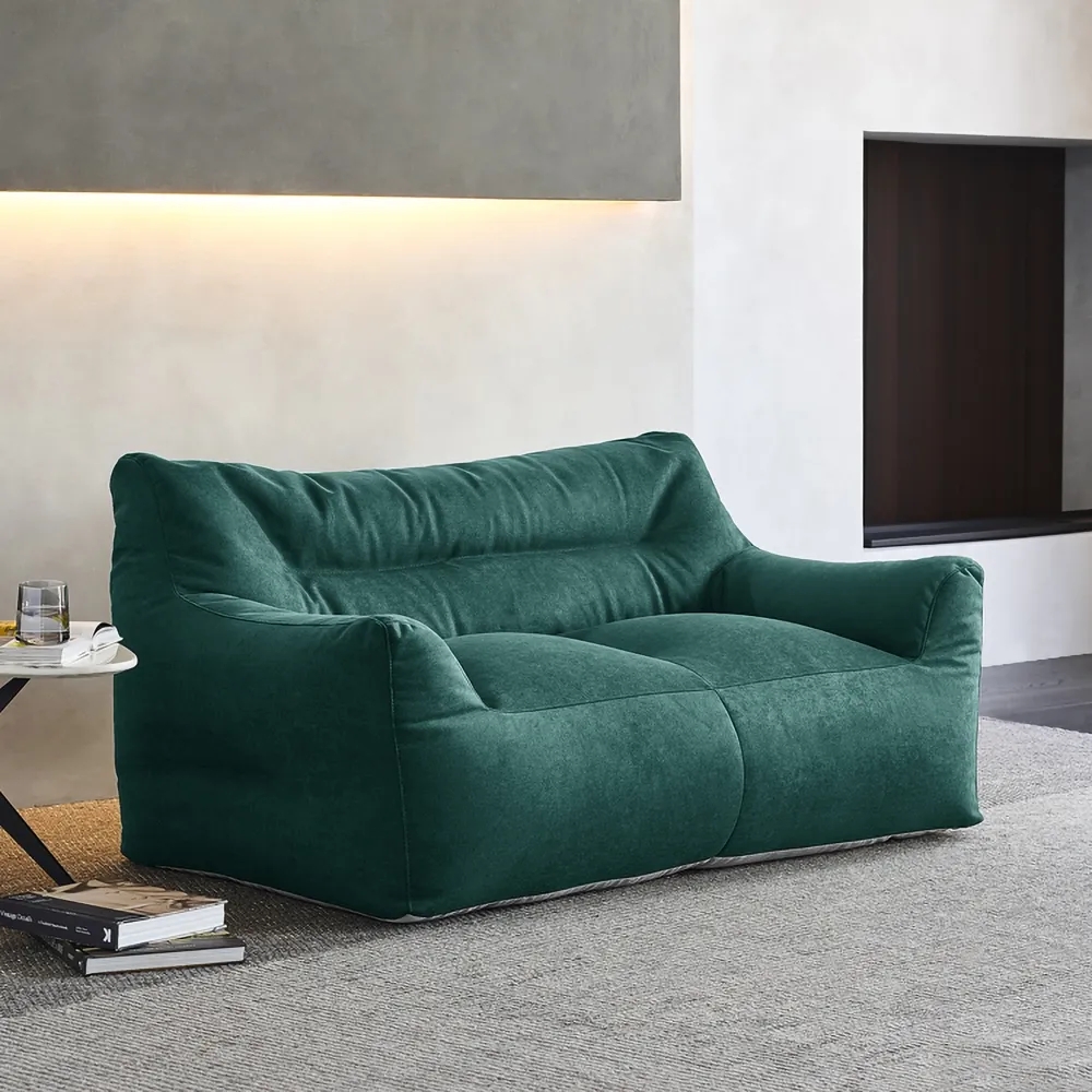 Green Loveseat Bean Bag Floor Sofa Leath-aire Upholstery Modern For Living Room
