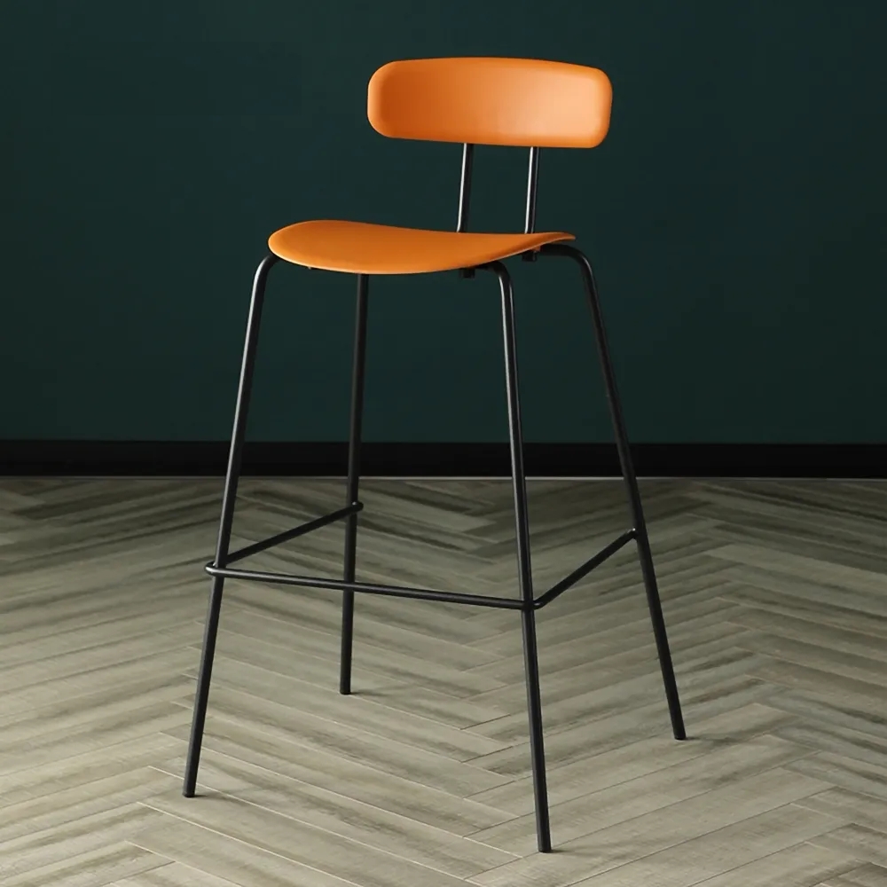 

Orange Counter Height Bar Stool PP Plastic Counter Stool with Footrest Metal