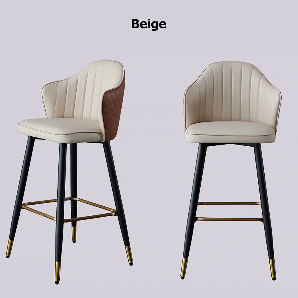 Beige Modern Bar Stool Height Upholstered Chair with PU Leather