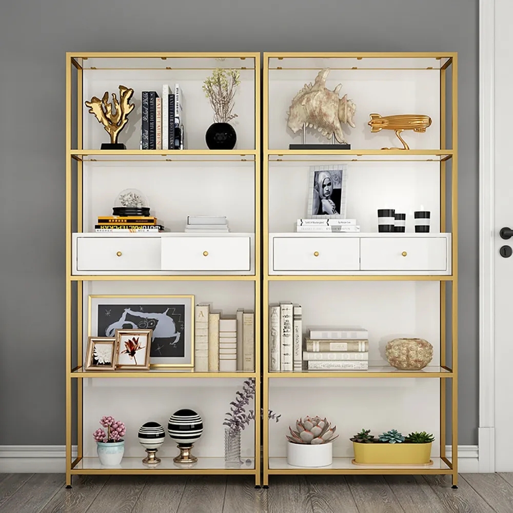 

Modern Standing Standard Bookshelf with Drawers, White