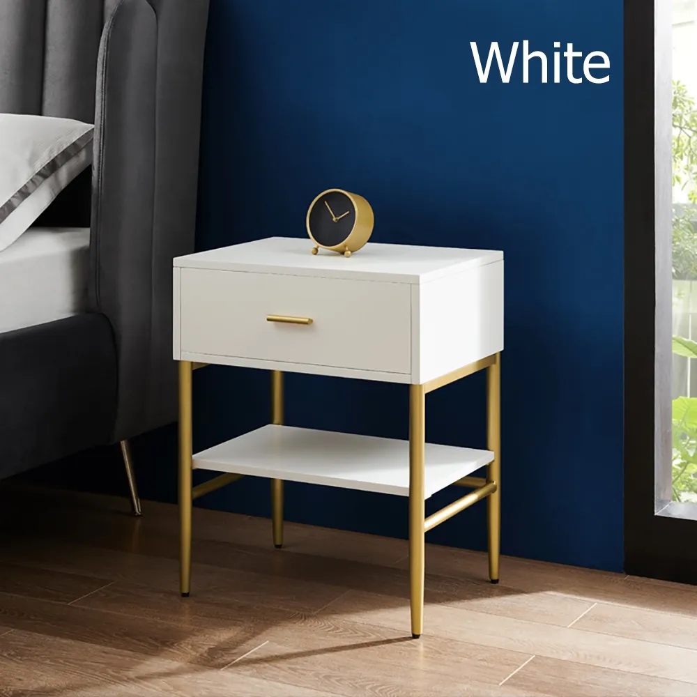 Nordic White Nightstand with Drawer & Shelf