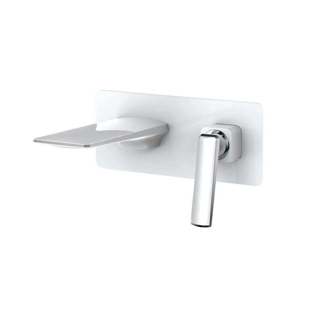 Contemporary White & Chrome Single Handle Wall Mounted Solid Brass Bathroom Sink Faucet