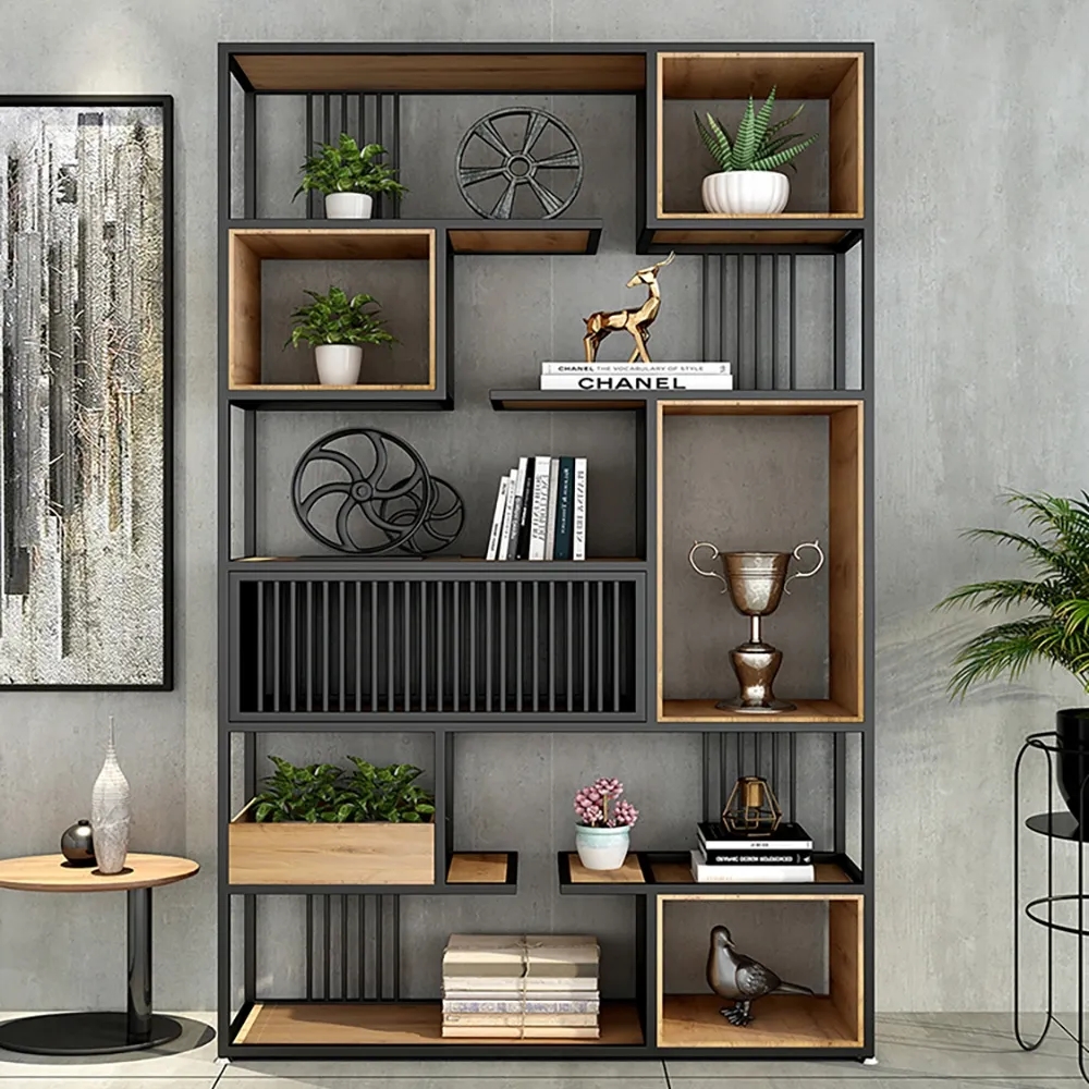78" Modern Black Office Tall Geometric Bookcase Rectangle Bookshelf