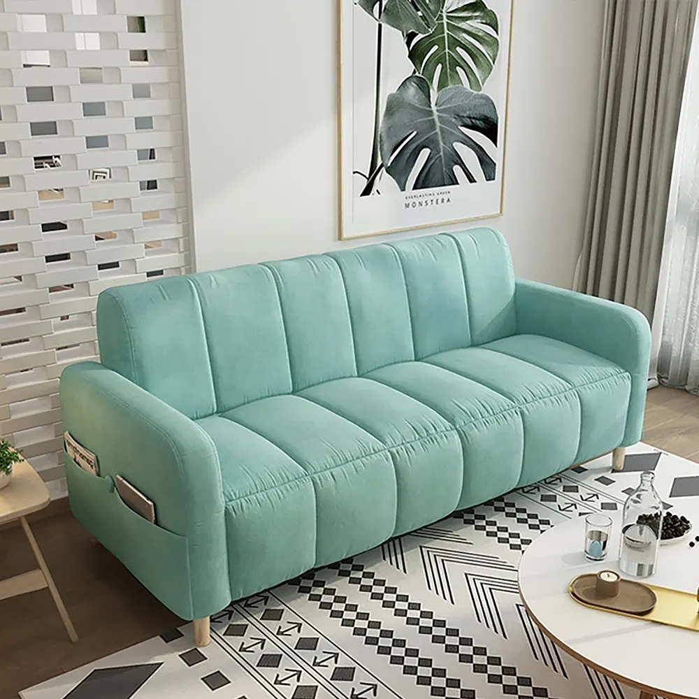 

68.9"L Velvet 3-Seater Channel Tufted Sofa Velvet Upholsltery in Light Green