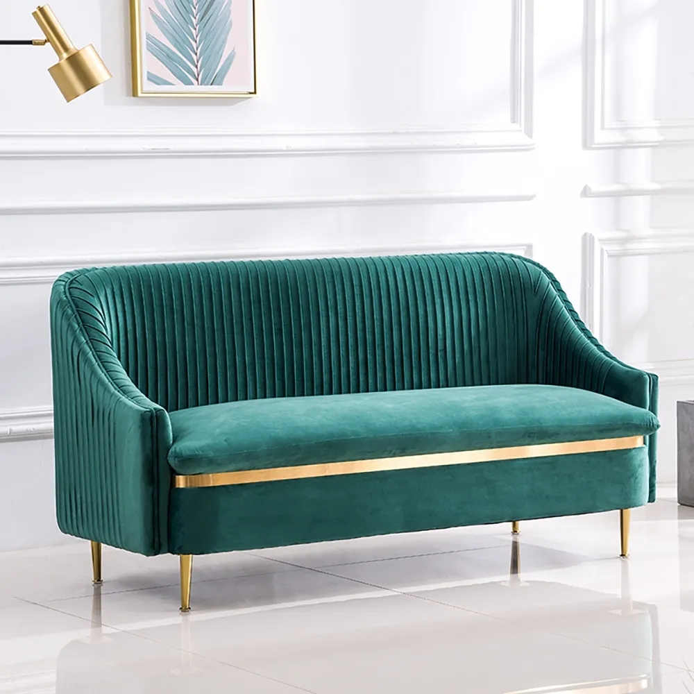 Green 78.7" Retro Luxury Sofa Velvet Upholstered Sofa 3-seater Sofa In Gold Finish