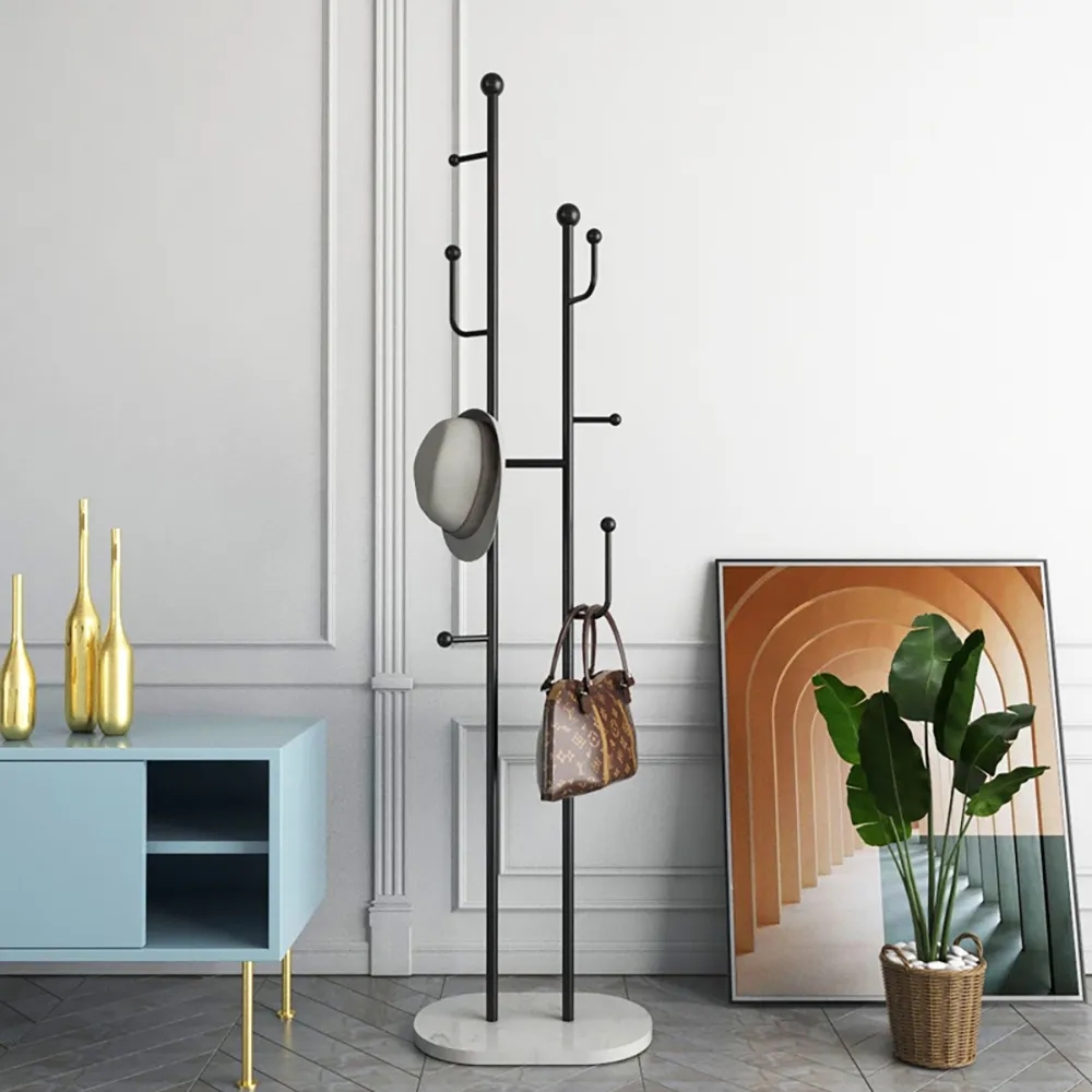 1700mm Modern Chic Metal Freestanding Coat Stand Marble Base in Black