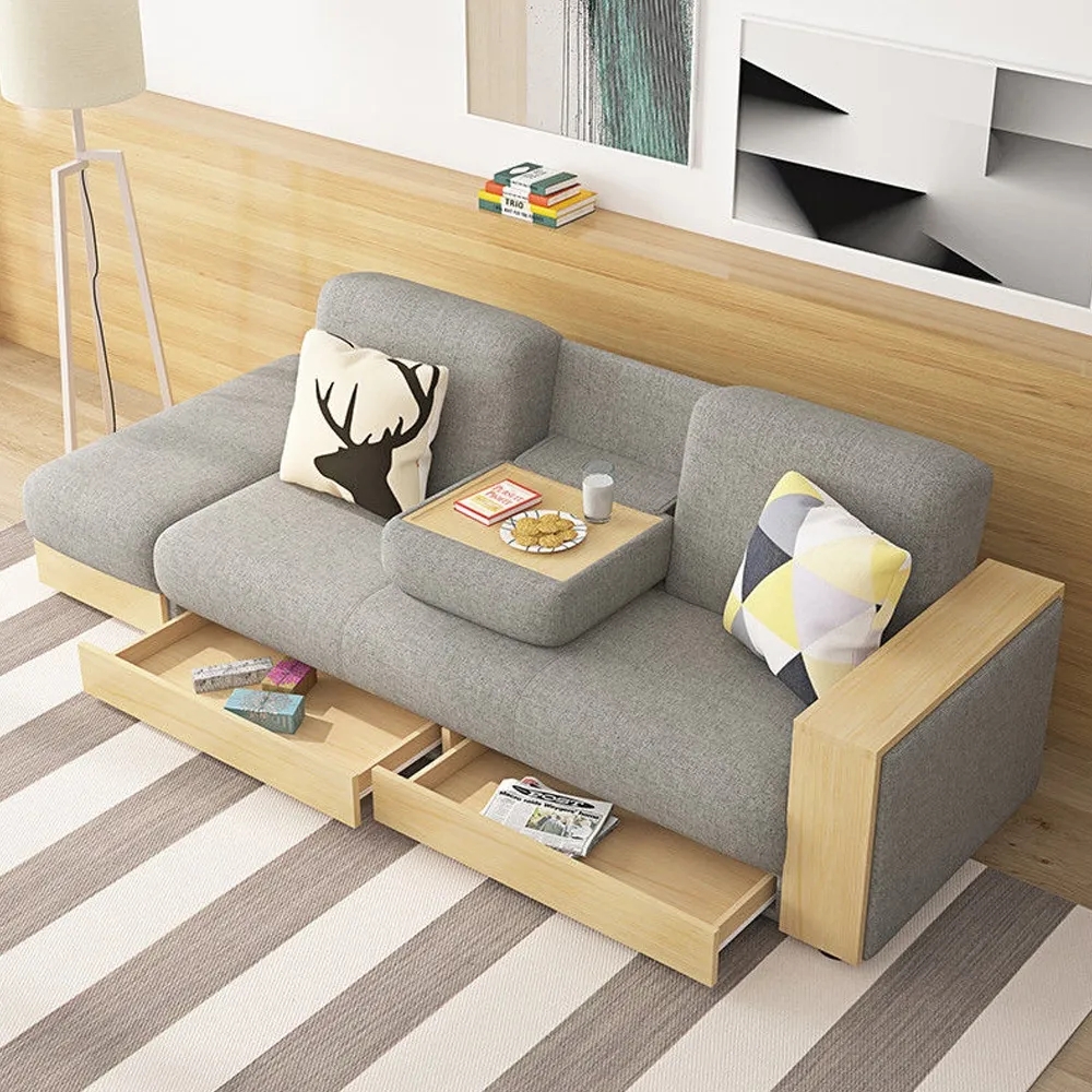 Modernes Cabrio-Sofa mit vollem Schlafplatz, 2050 mm, Grau, mit Stauraum