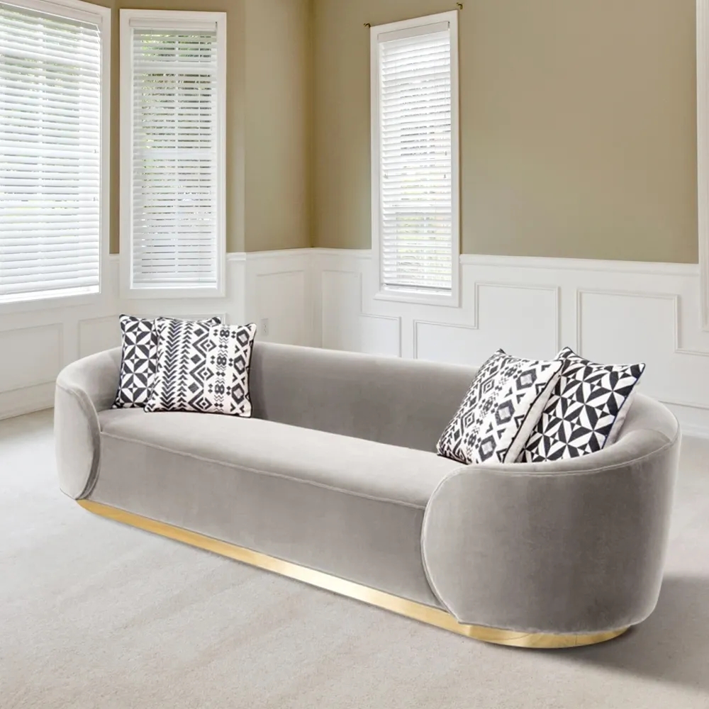 Grey 3-Seater Sofa Upholstered Velvet Sofa Pillows Included
