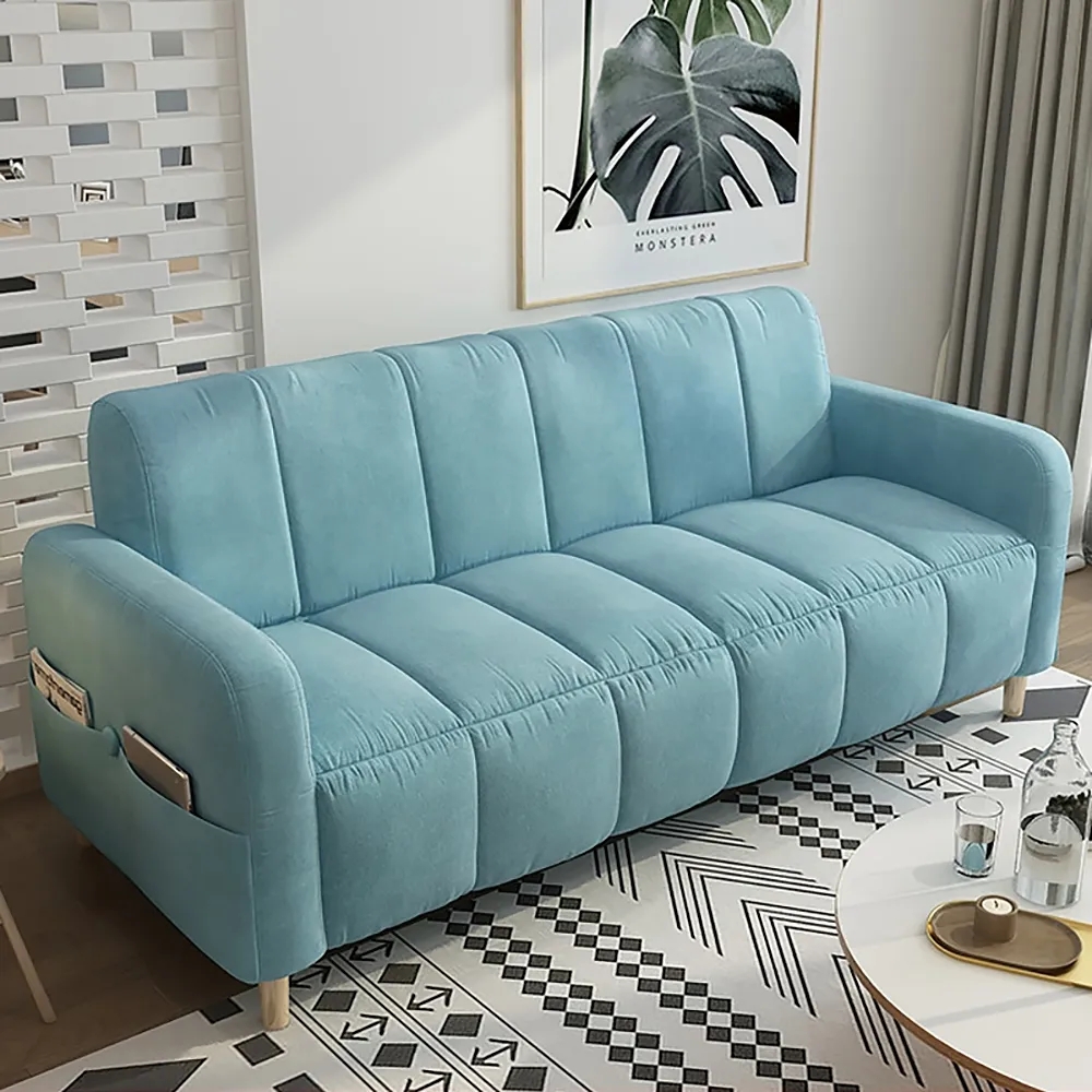 

68.9"L Velvet 3-Seater Channel Tufted Sofa Velvet Upholsltery in Blue