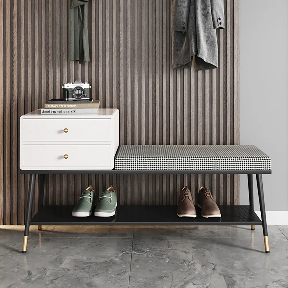 

Leather Upholstered Bench Entryway Bench with 2 Drawers Storage Bench