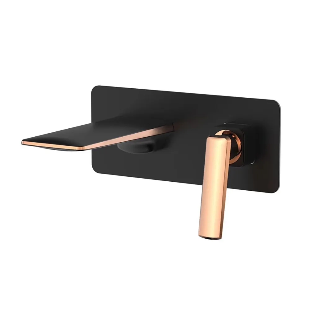 Modern Black & Gold Single Lever Handle Wall Mounted Solid Brass Bathroom Basin Tap