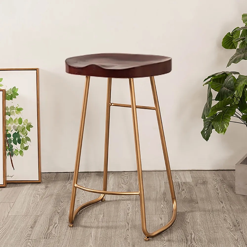 Image of Modern Wooden Counter Height Bar Stool 30" with Coffee Saddle Seat & Gold Metal Legs