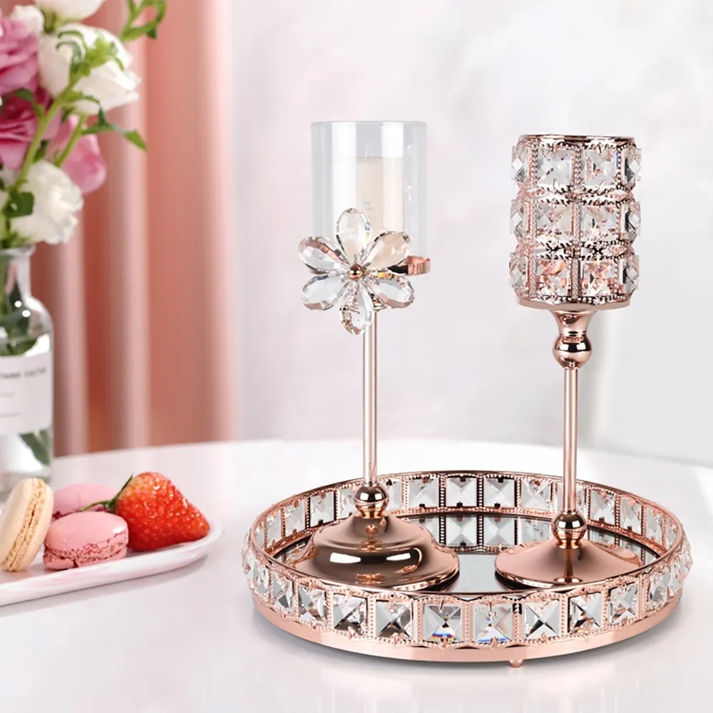 Modern Crystal Decor Tray Vanity Tray In Gold/rose Gold-rose Gold