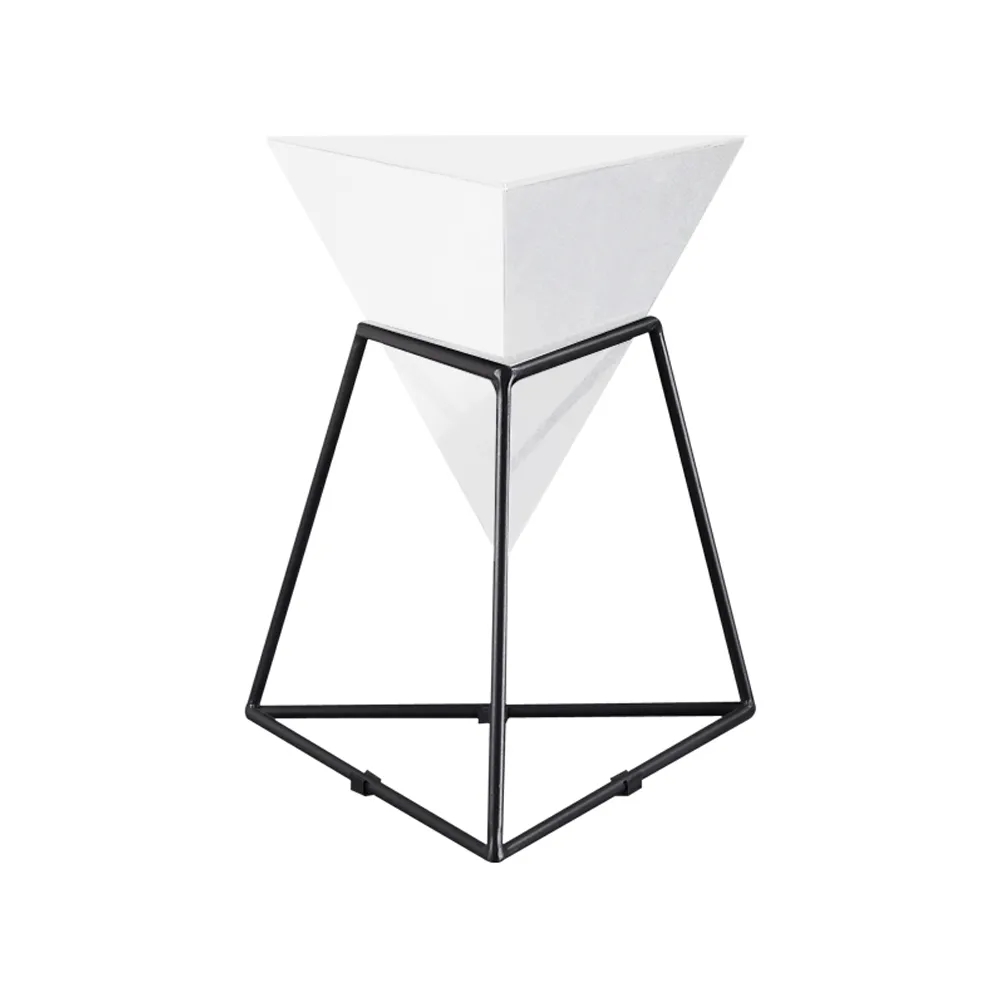 White Geometric End Table Accent Side Table