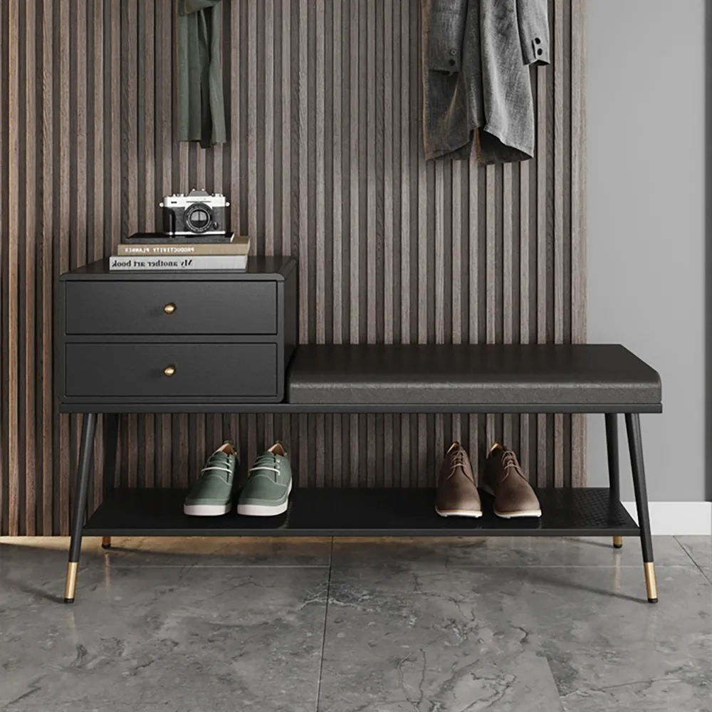 

Linen Upholstered Bench Entryway Bench with 2 Drawers Storage Bench
