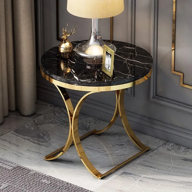 Get The Arc Black Led Wooden End Table, Black Marble Top Gold Side Table