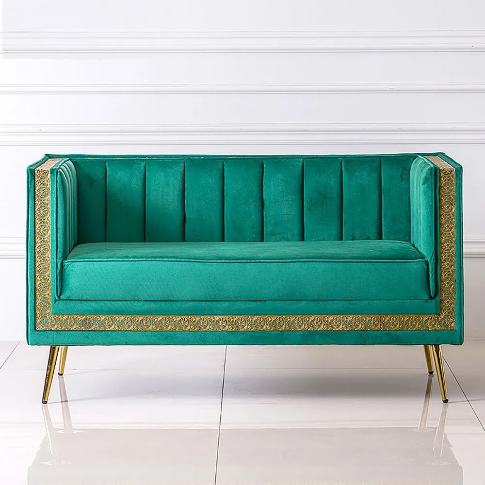 Green 55.1" Velvet Upholstered Sofa 2-seater Sofa In Gold Metal Legs