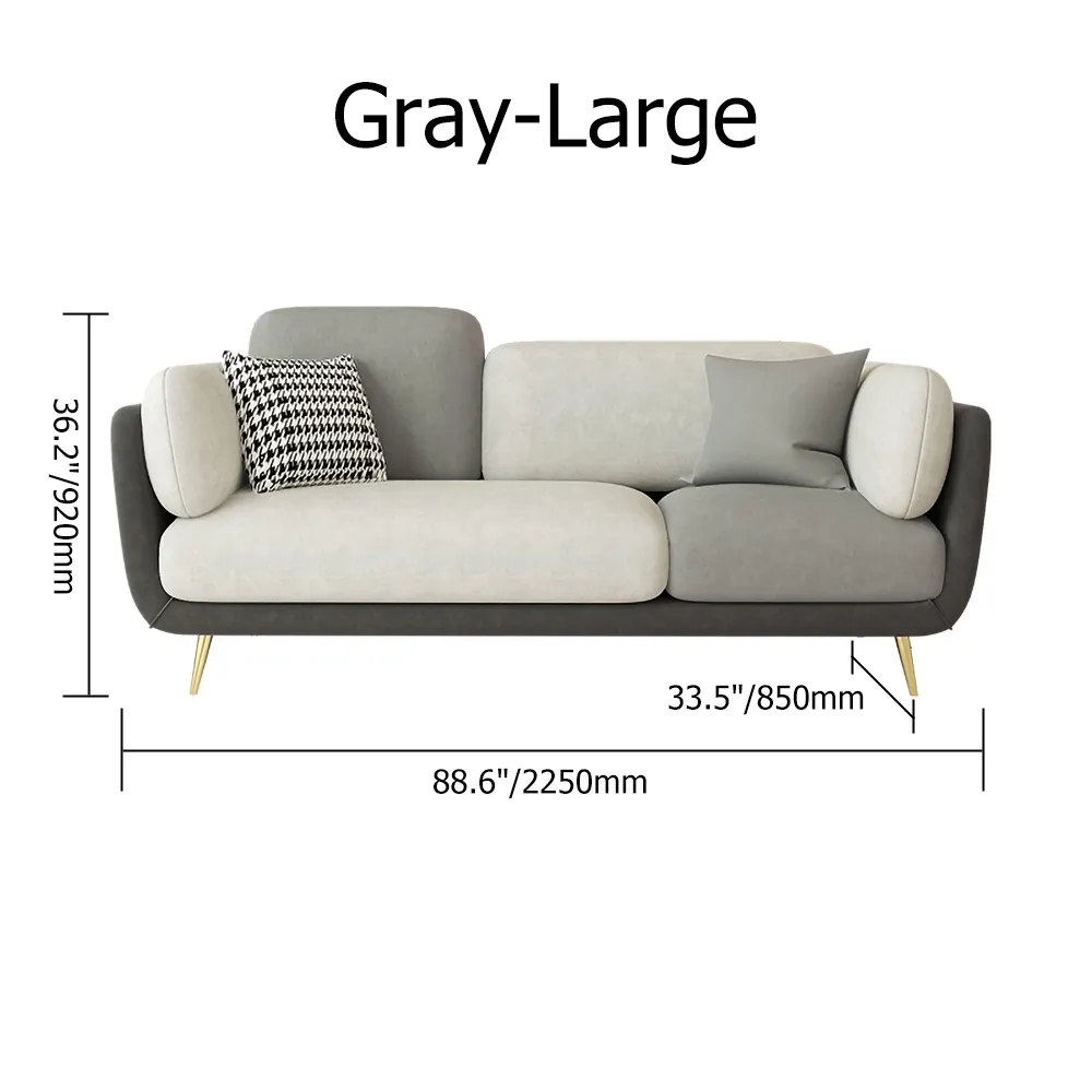Sofá tapizado gris de 2250 mm, 4 plazas, moderno, dorado, para sala de estar